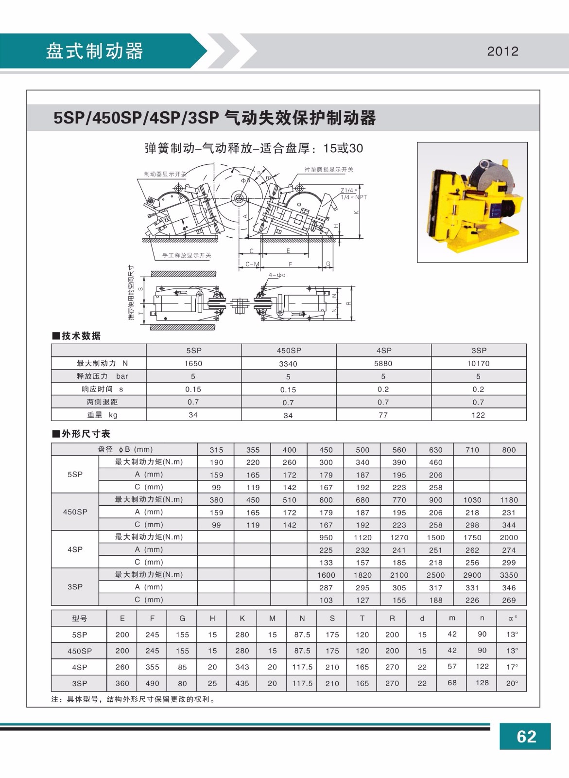 5SP 450SP 4SP 3SP氣動(dòng)失效保護(hù)制動(dòng)器